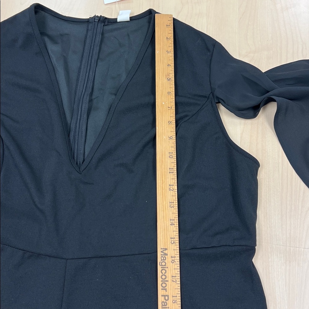 New Dressy Black High Waist Jumpsuit Deep V-Neck Split Long Sheer Sleeves 3X - Picture 10 of 15